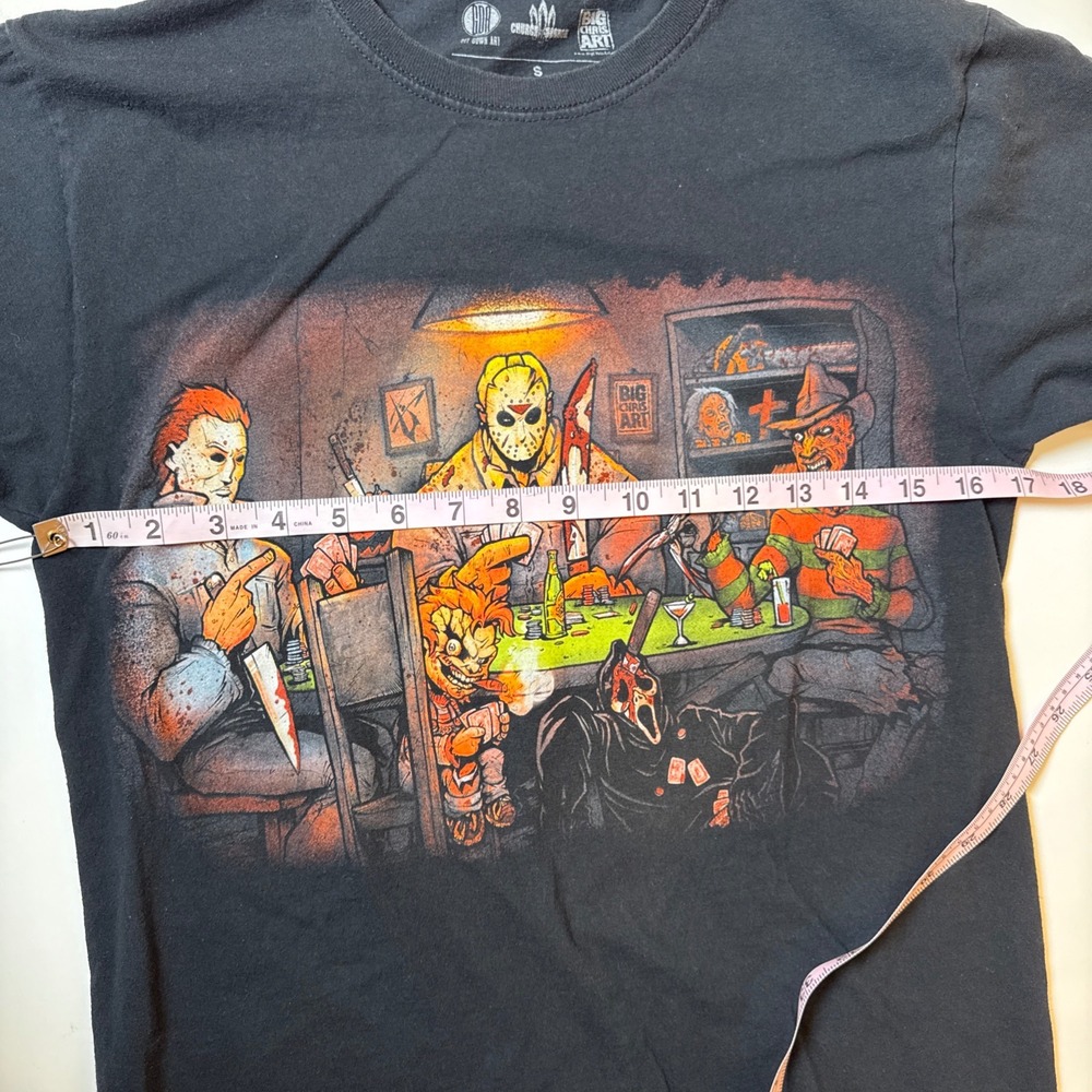 Big Chris Art Horror Villains Poker Graphic Tee Shirt Black Small Jason Freddy - Picture 9 of 16